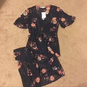 Floral sheer button down overlay dress